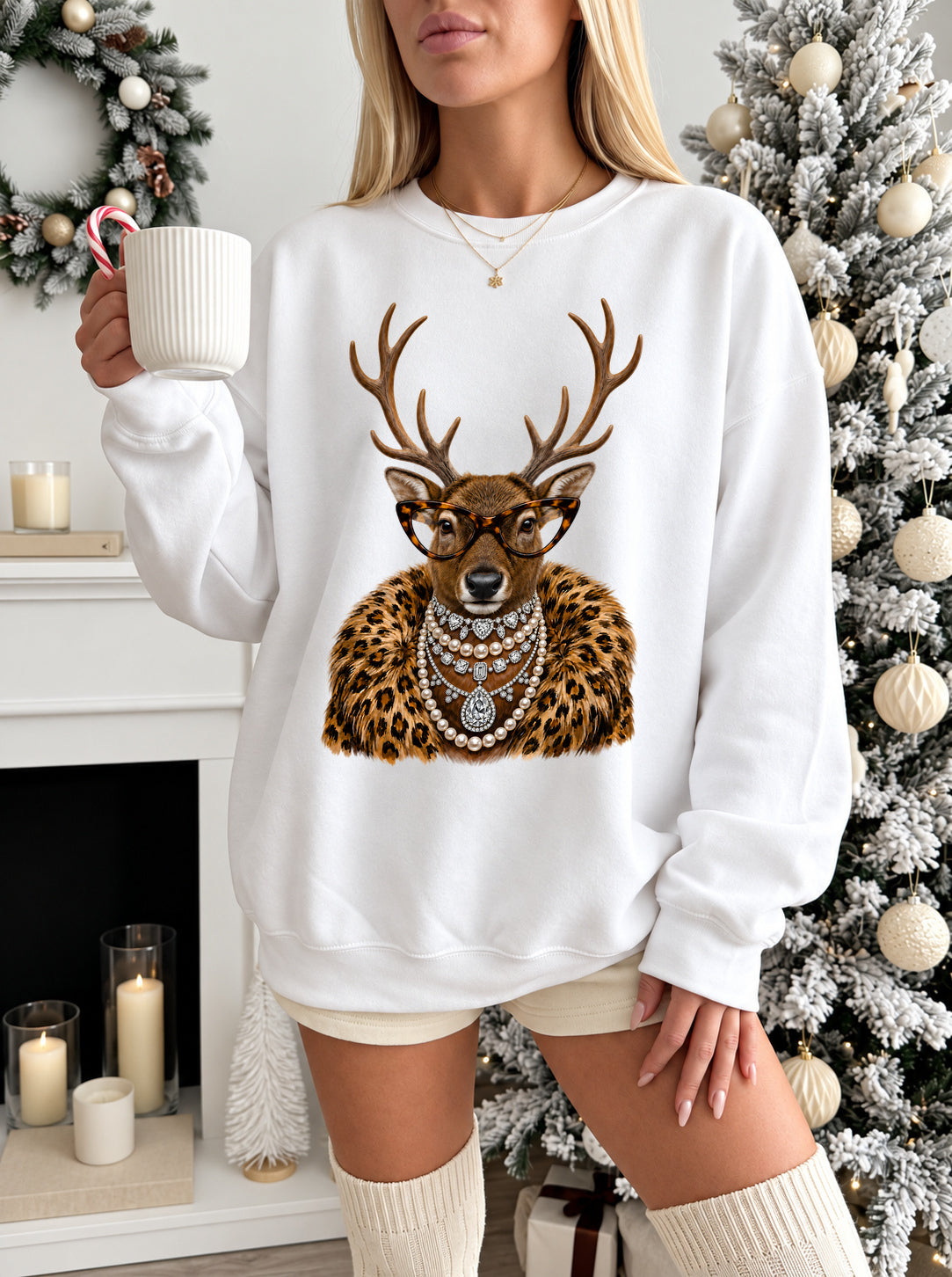 GLAM REINDEER LEOPARD PEARLS