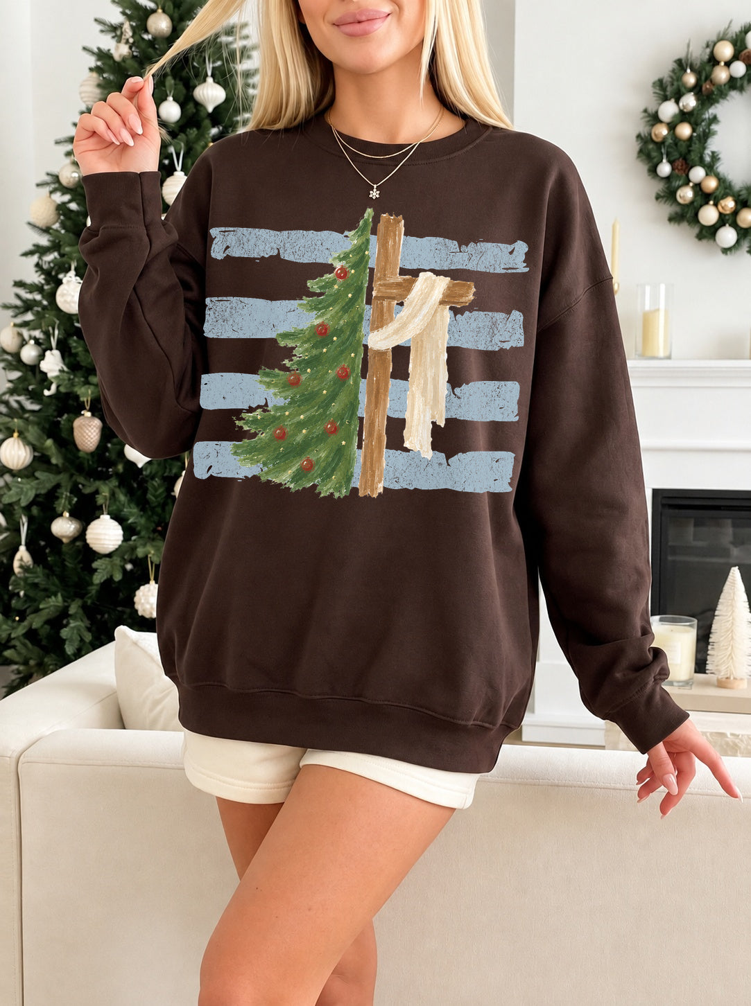 CHRISTMAS TREE CROSS BLUE STRIPES