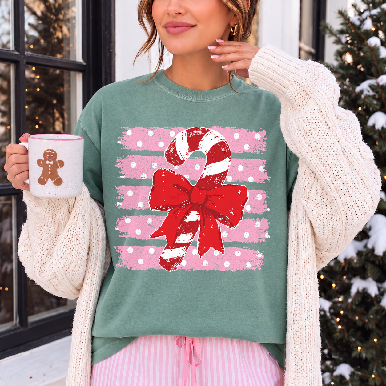 CANDY CANE BOW PINK POLKA STRIPES
