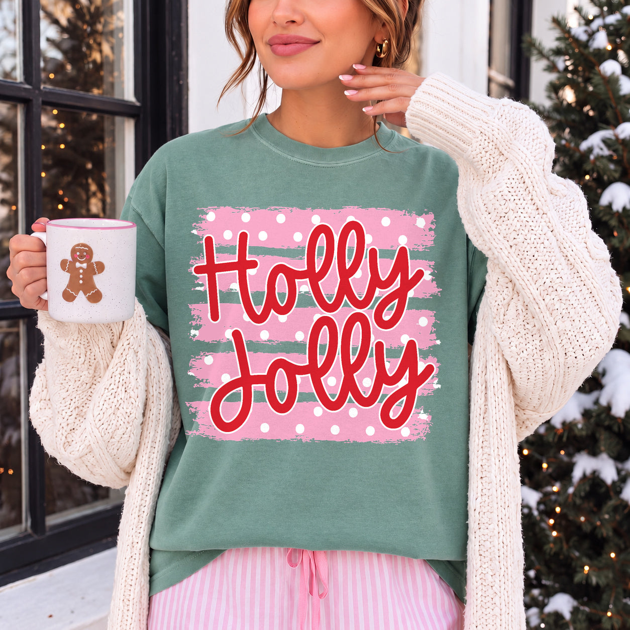 HOLLY JOLLY PINK POLKA STRIPES