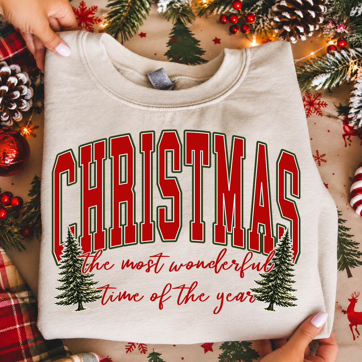 CHRISTMAS MOST WONDERFUL TIME screenprint transfer mockup