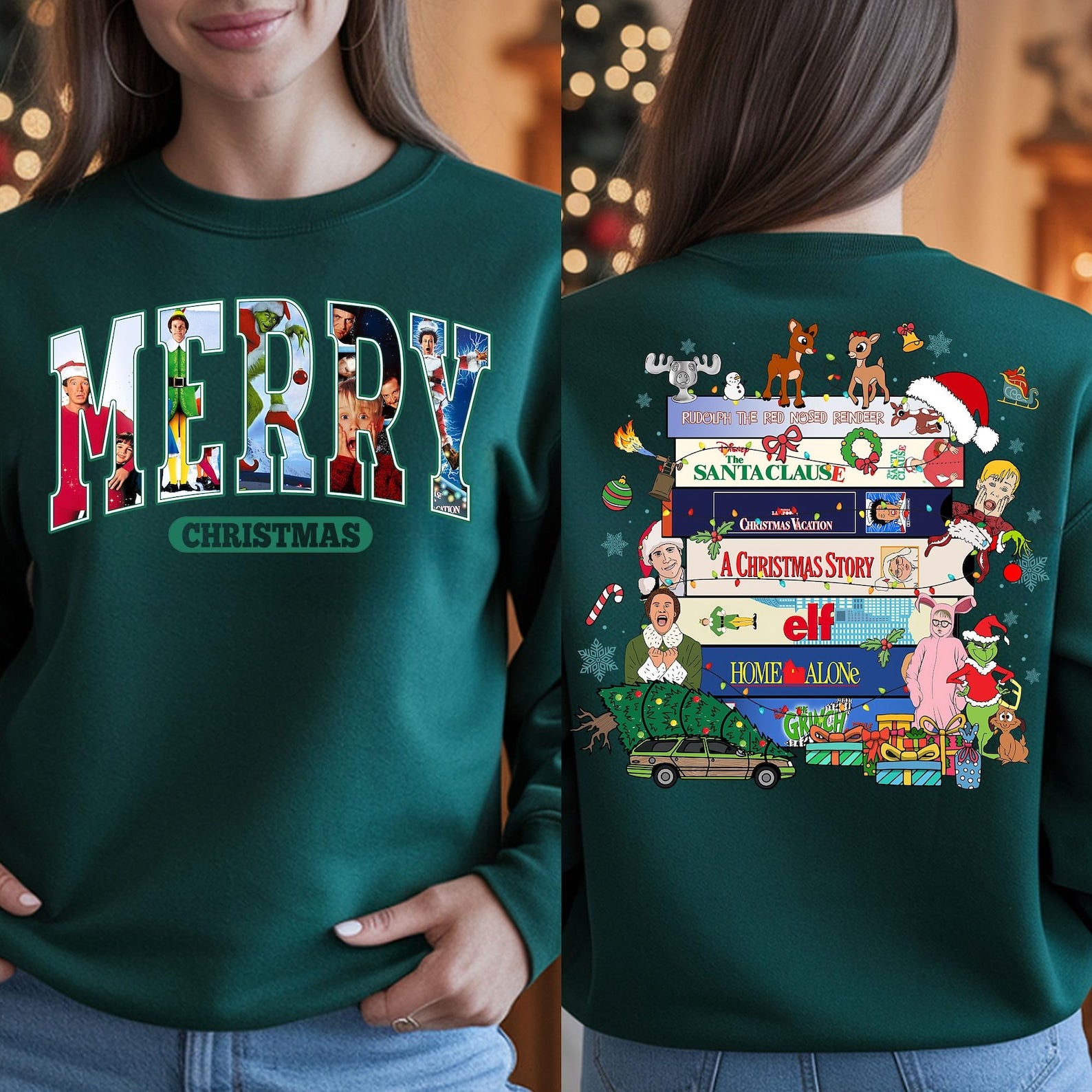 CHRISTMAS MOVIES FRONT AND BACK screenprint transfer mockup