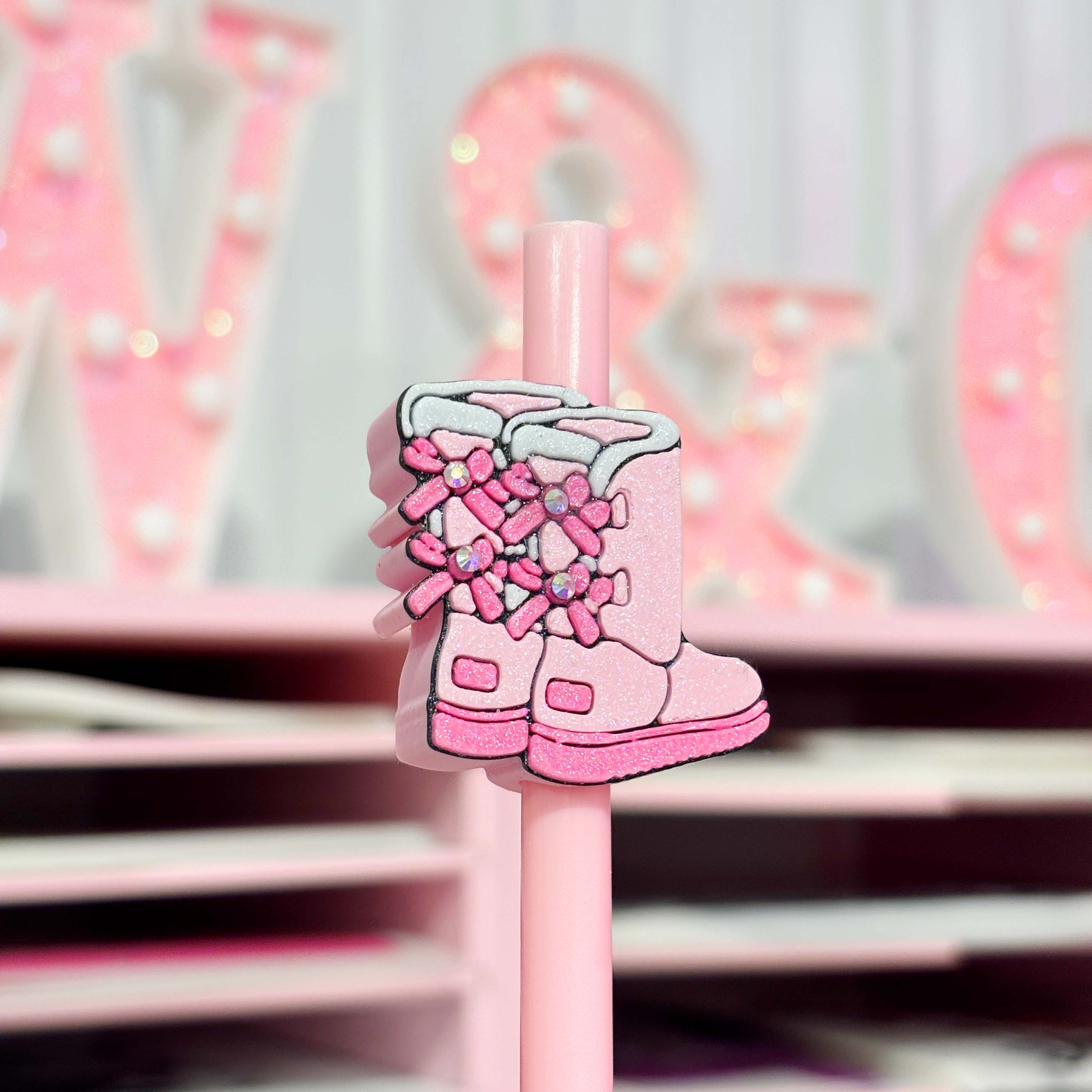 COZY BOOTS (PINK) - STRAW TOPPER (BULK WHOLESALE)