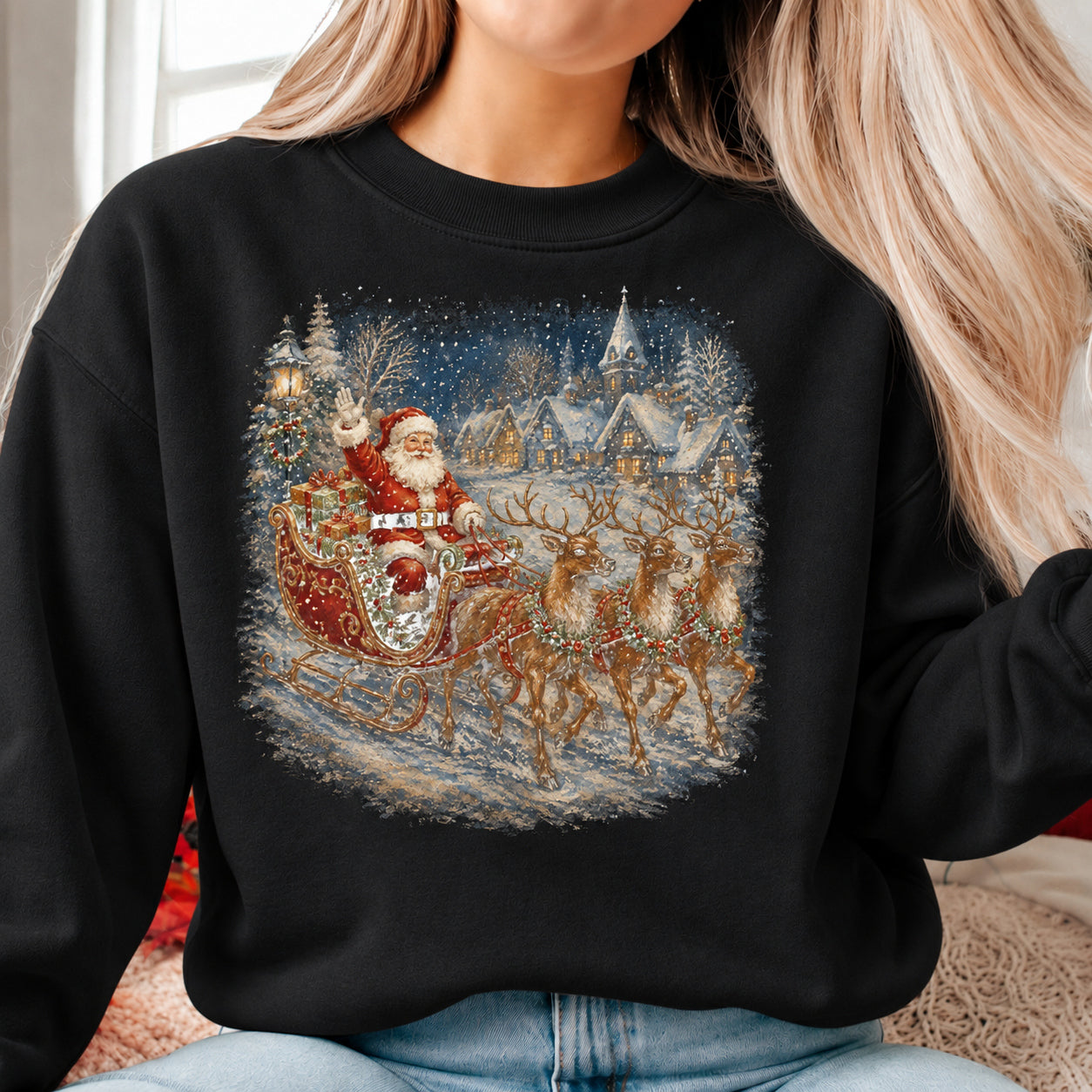 VINTAGE SANTA VILLAGE SLEIGH