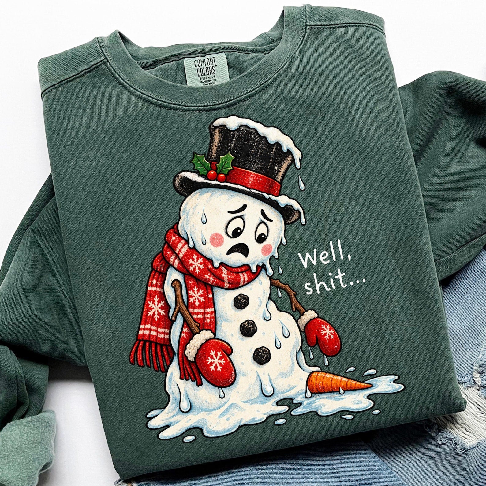 WELL SHIT SNOWMAN screenprint transfer mockup